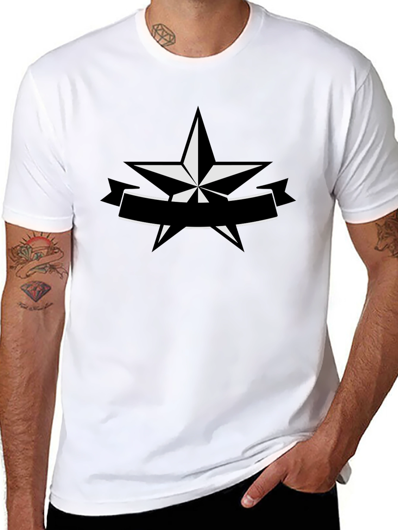 Star Banner Graphic Tee - Black Cotton Casual Shirt
