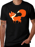Cute Fox Graphic Black T-Shirt - Unisex