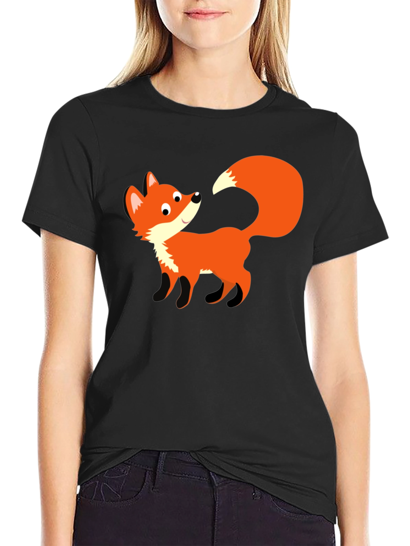 Cute Fox Graphic Black T-Shirt - Unisex