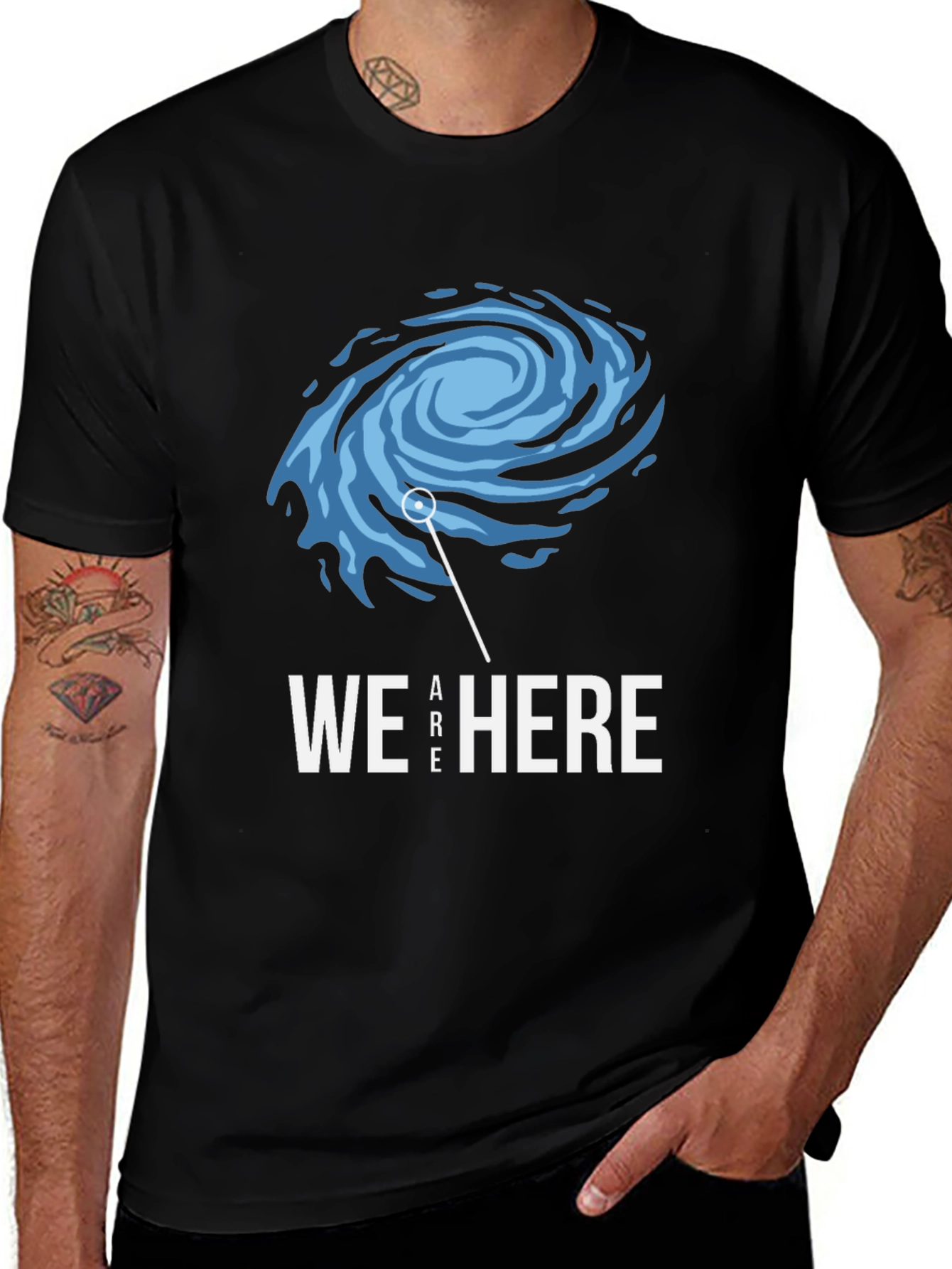 We Are Here Galaxy Graphic Tee - Black Cotton Comfort