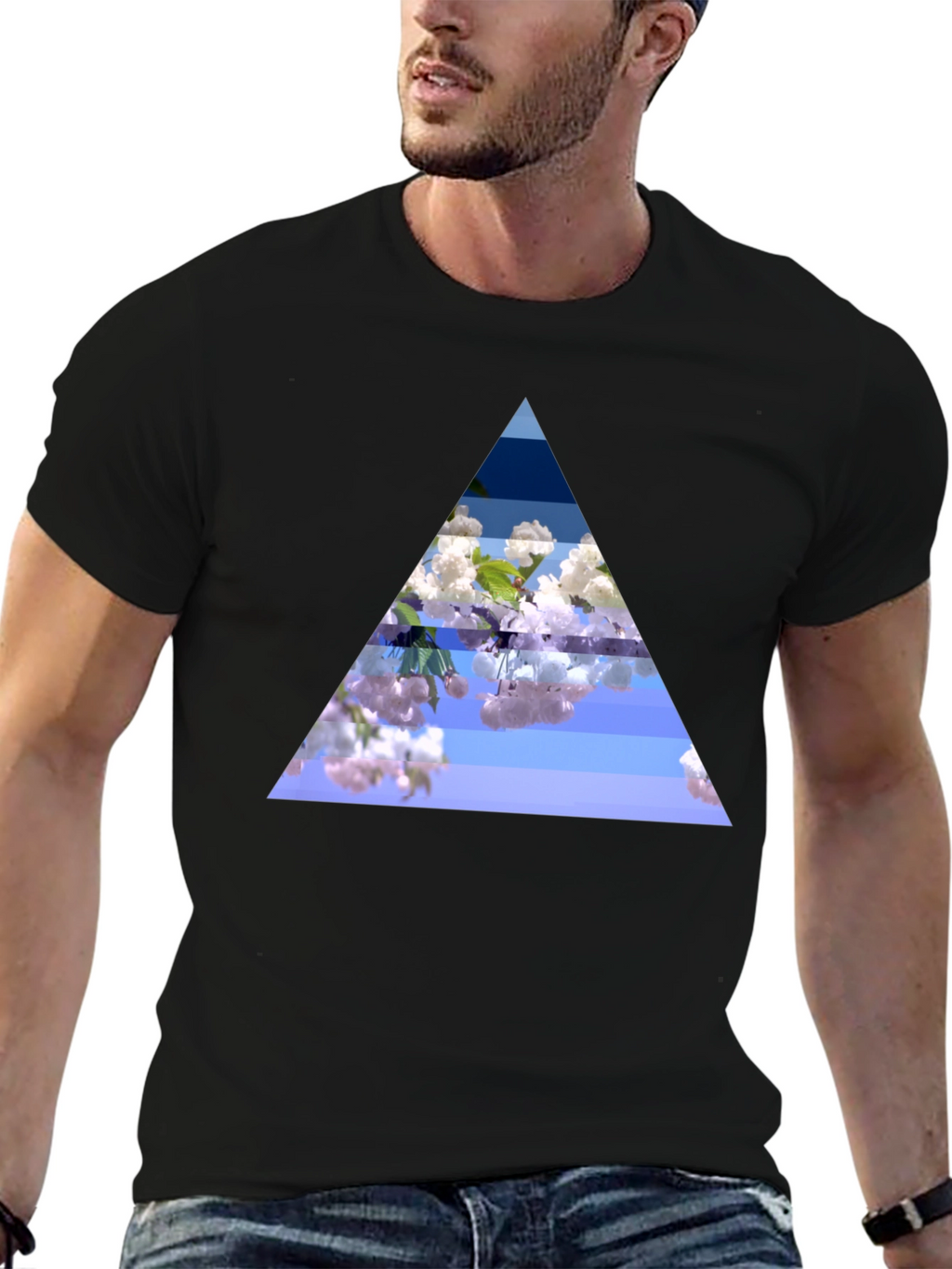 Floral Triangle Graphic Black T-Shirt