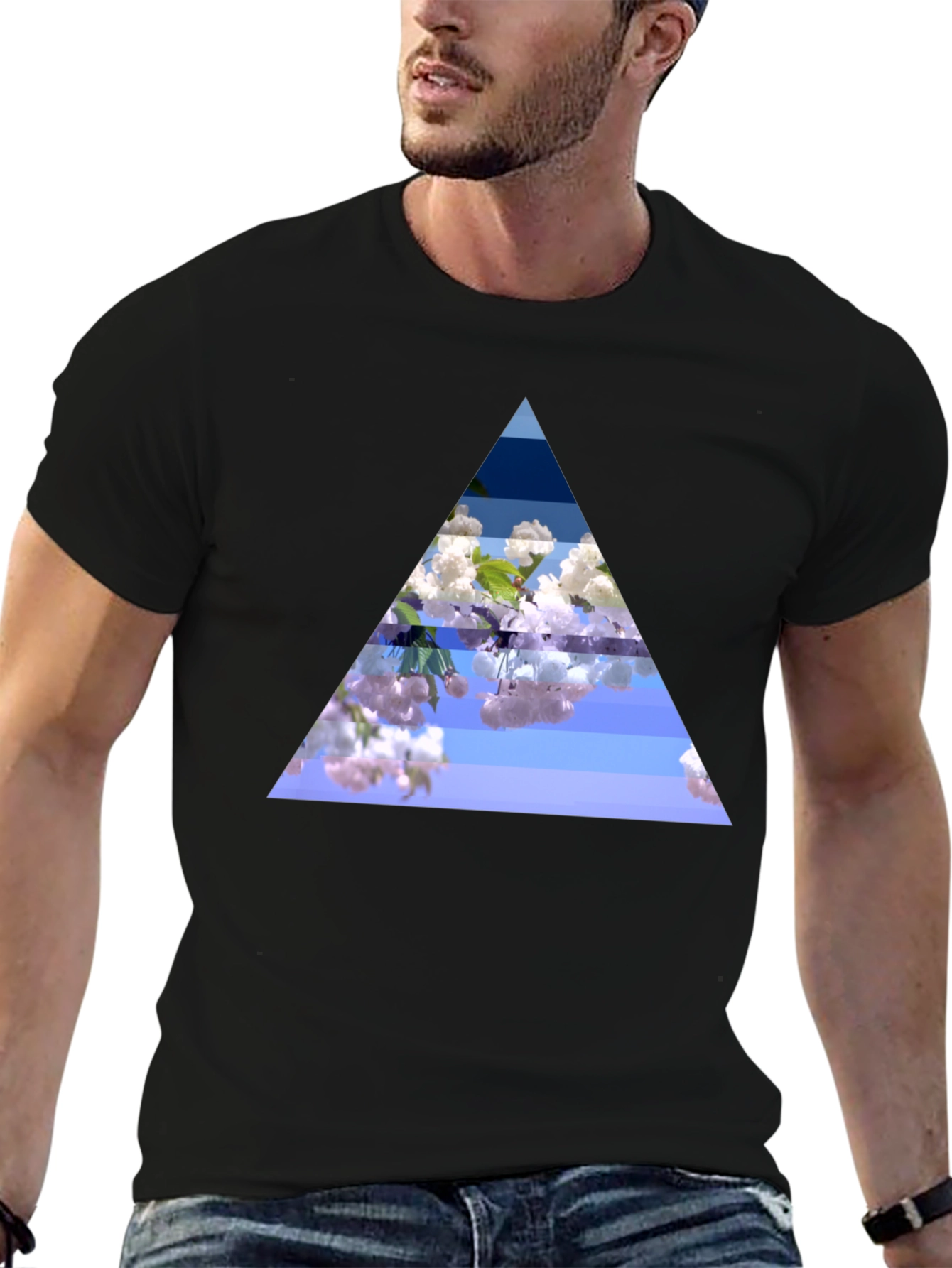 Floral Triangle Graphic Black T-Shirt