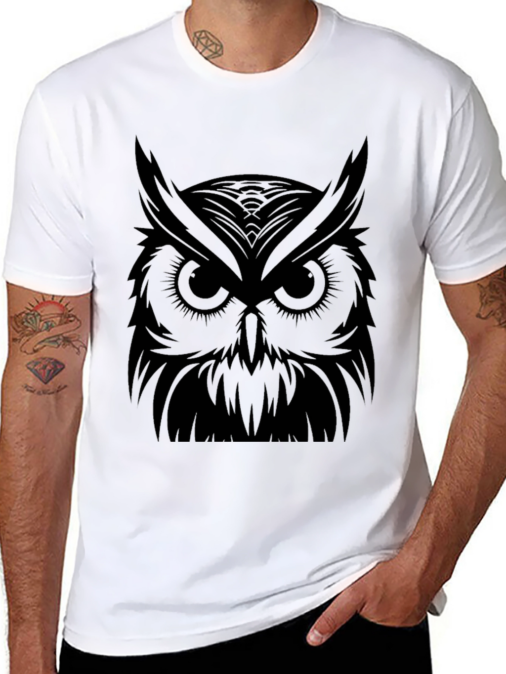Mens Black Owl Graphic T-Shirt