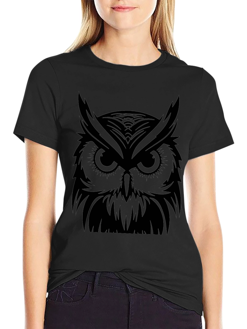 Mens Black Owl Graphic T-Shirt