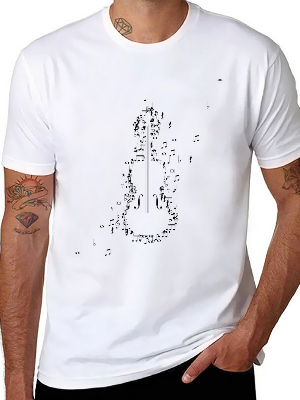Musical Violin Graphic Tee - Black Cotton Shirt