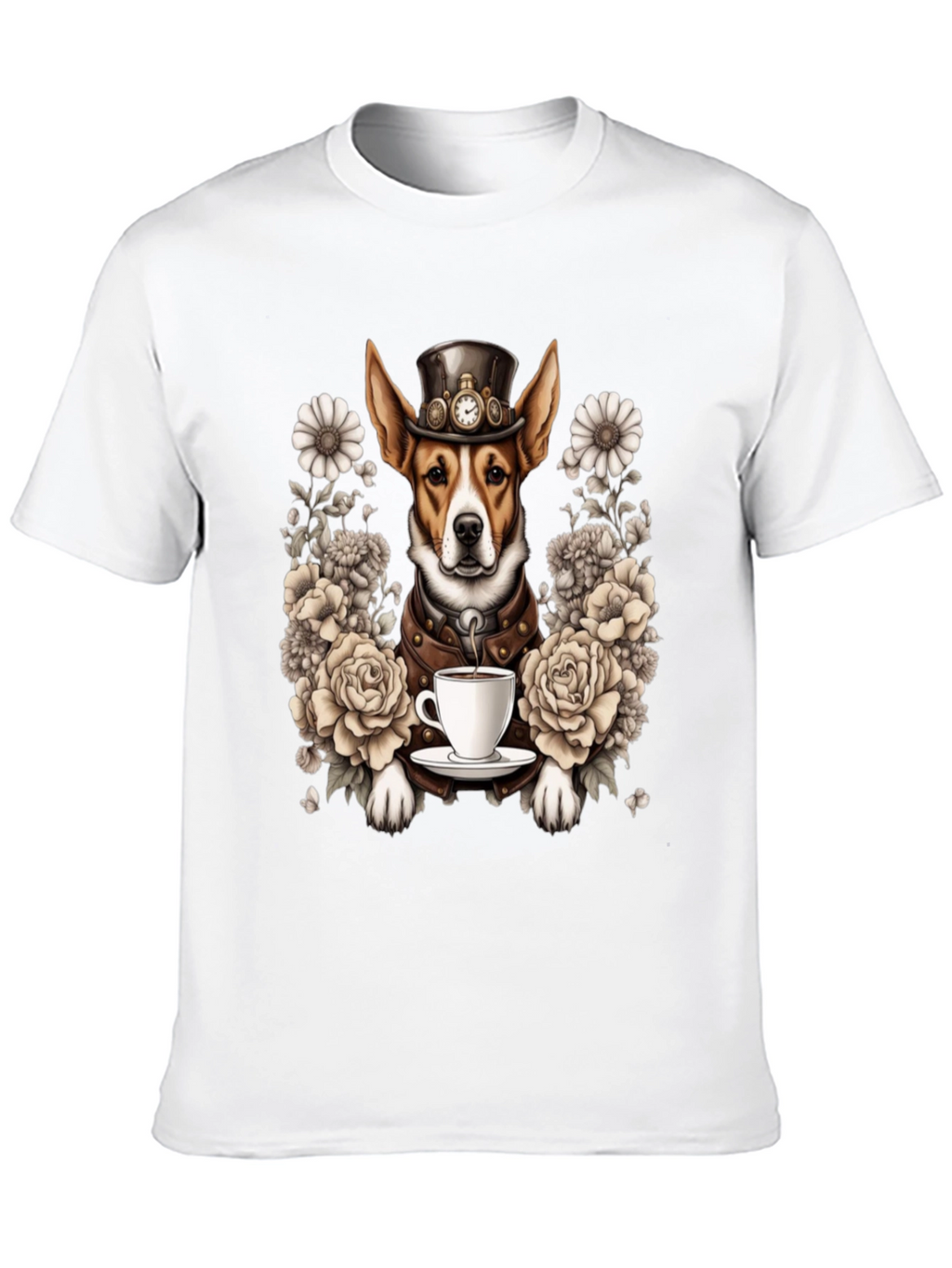 Steampunk Dog T-Shirt with Tea and Roses