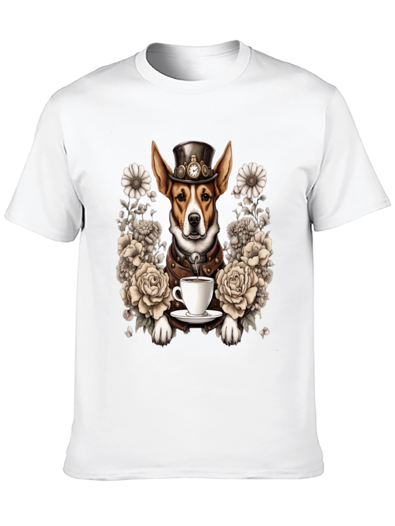 Steampunk Dog T-Shirt with Tea and Roses