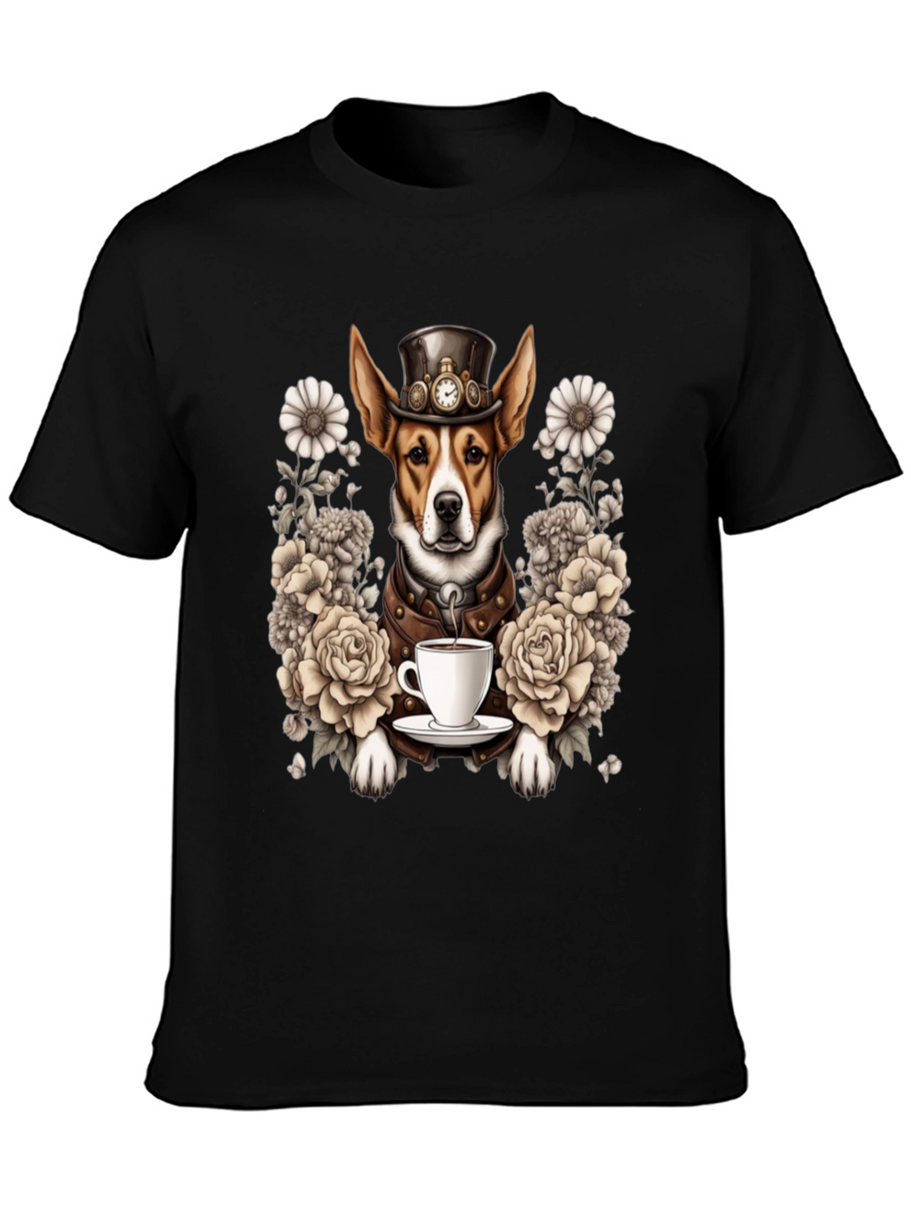 Steampunk Dog T-Shirt with Tea and Roses