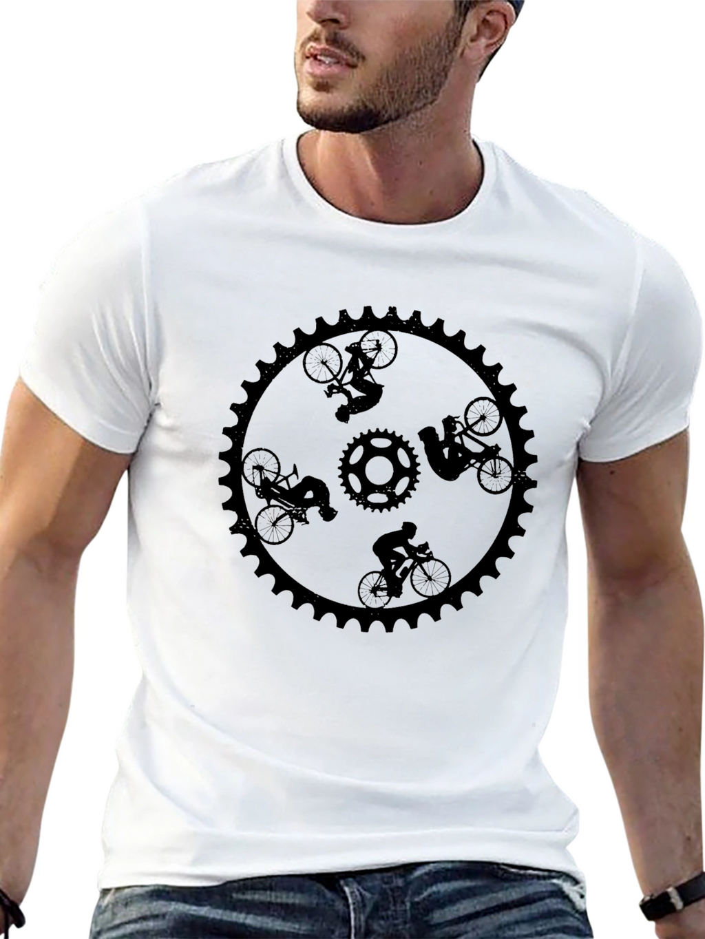 Cycling Sprocket Graphic Tee - Black Cotton Casual Shirt