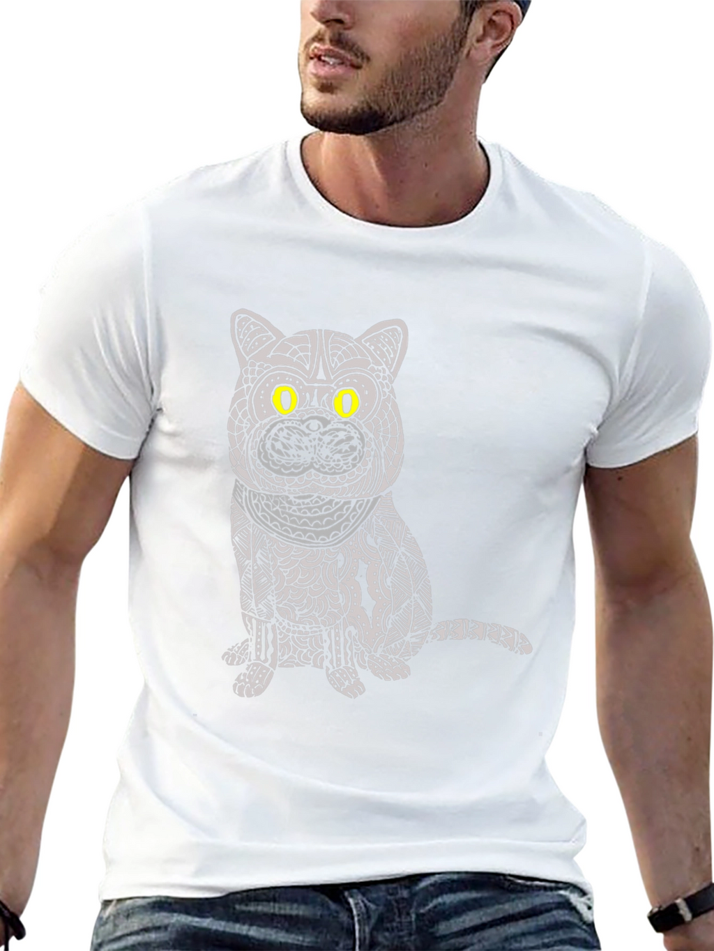 Cat Graphic Tee - Unique Patterned Design