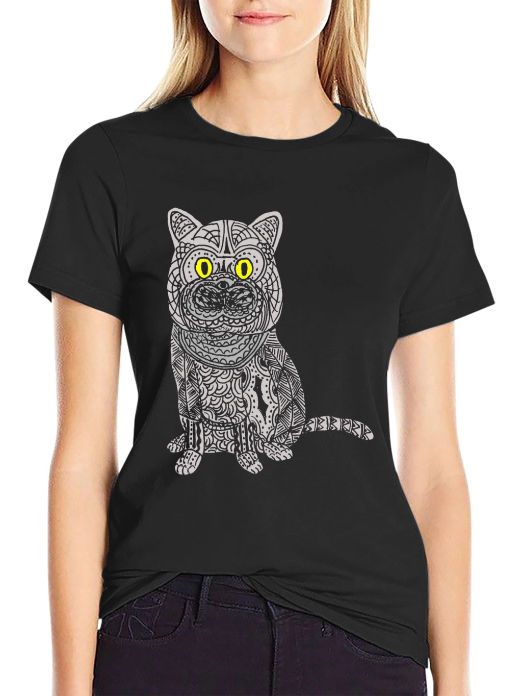 Cat Graphic Tee - Unique Patterned Design