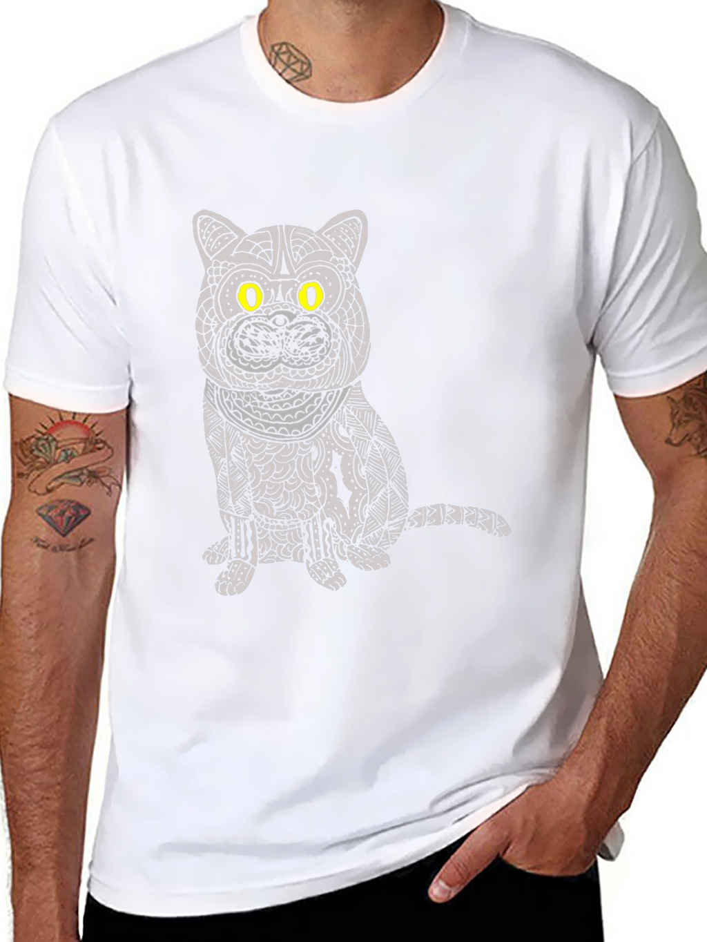Cat Graphic Tee - Unique Patterned Design