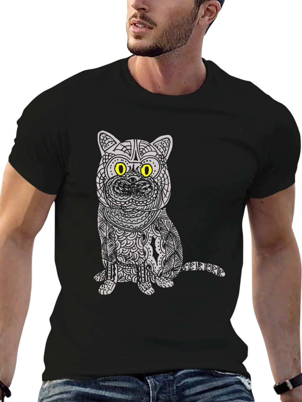 Cat Graphic Tee - Unique Patterned Design