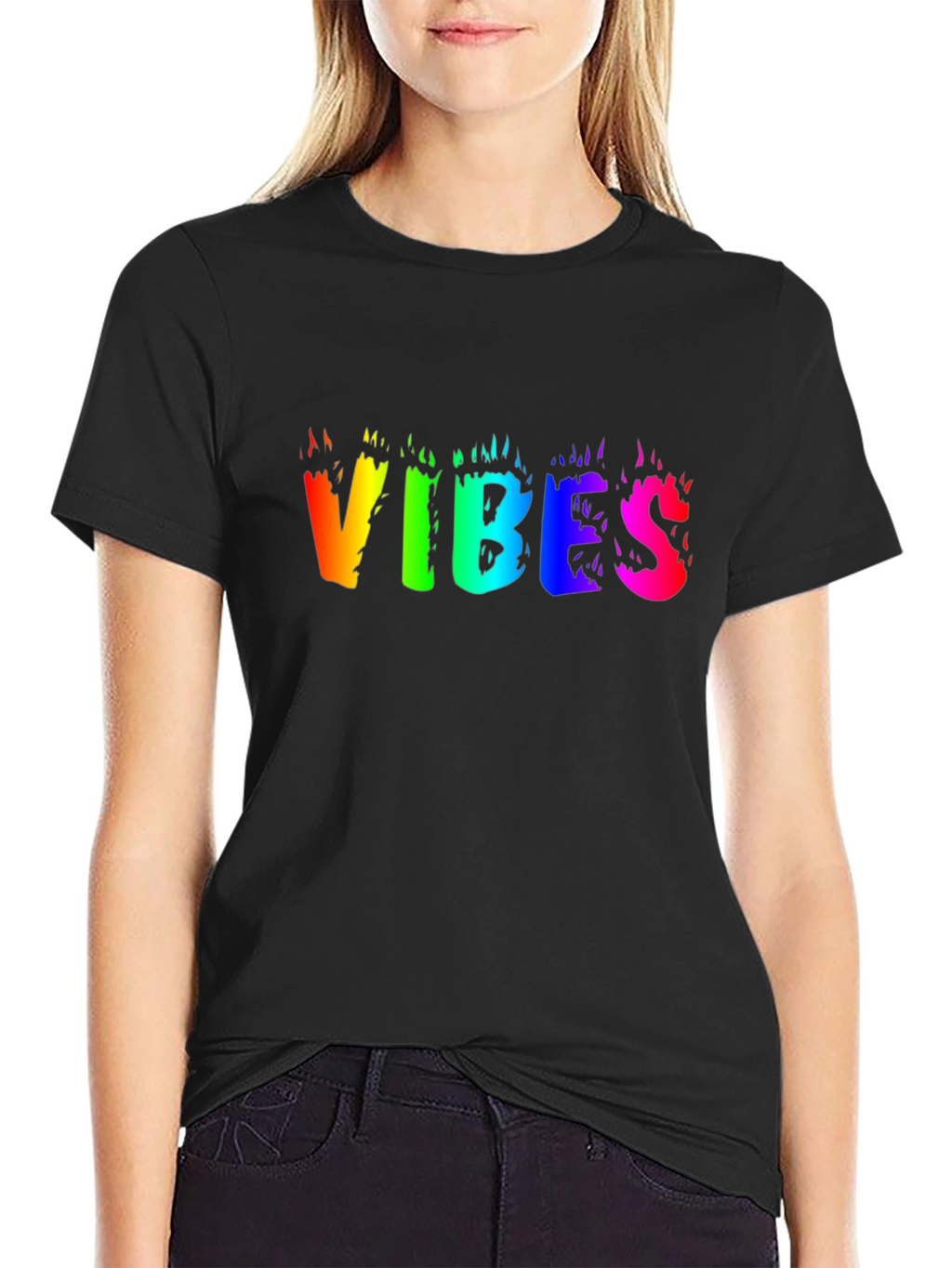 Vibes Rainbow Graphic Black T-Shirt