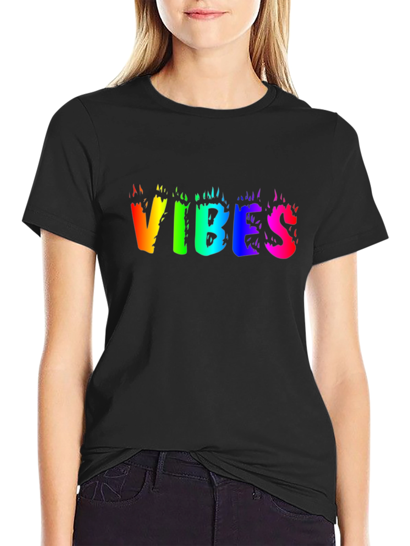 Vibes Rainbow Graphic Black T-Shirt