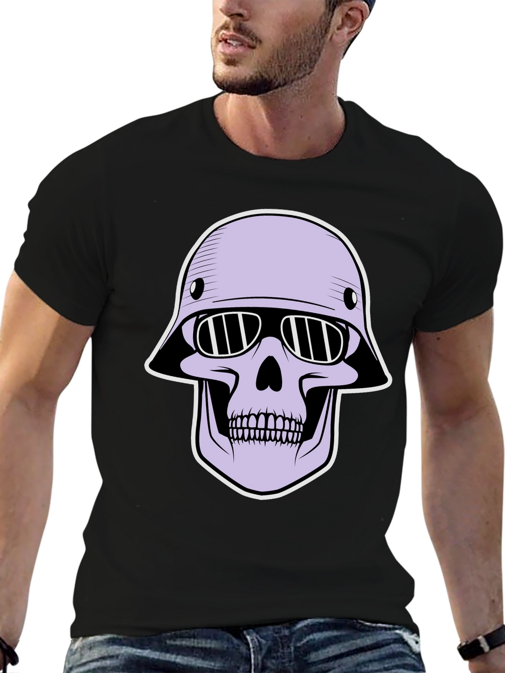 Skull Helmet Graphic Tee - Edgy Streetwear