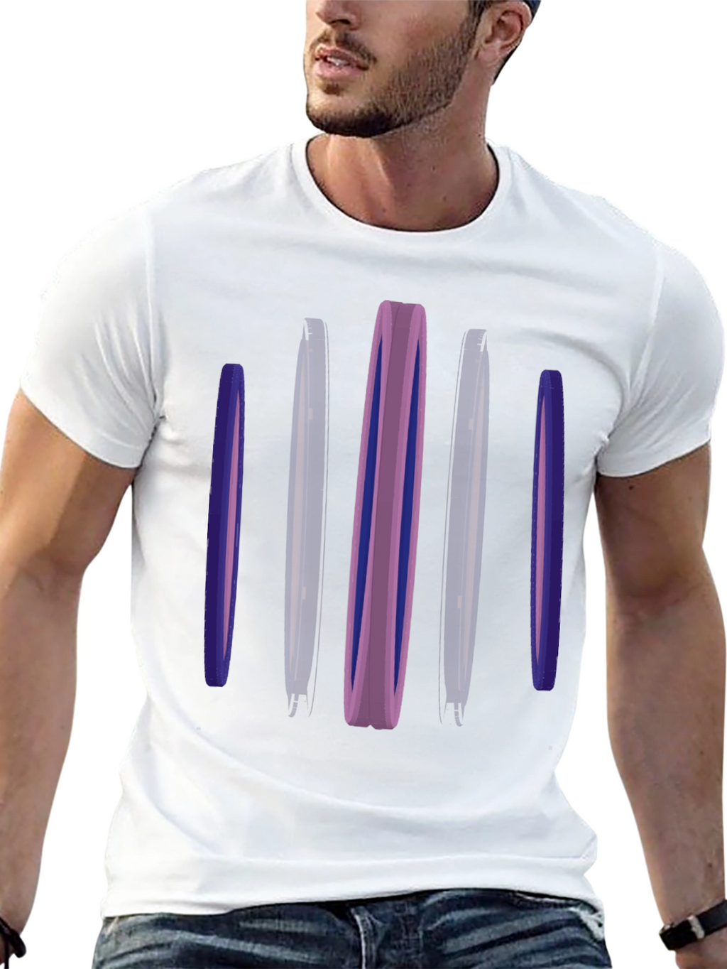 Abstract Vertical Bars Black T-Shirt