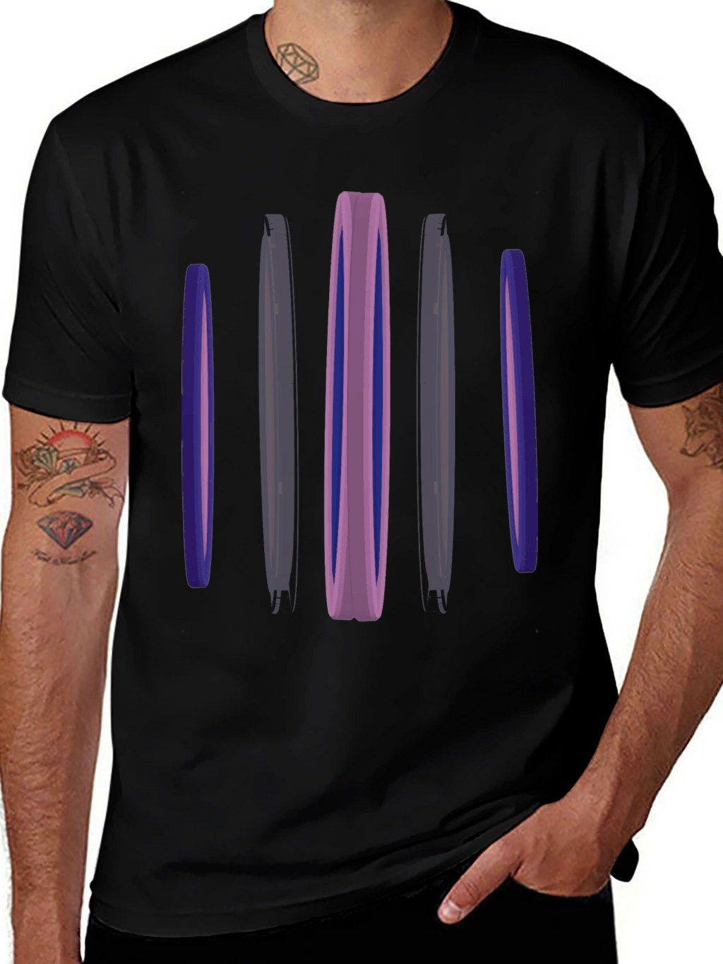 Abstract Vertical Bars Black T-Shirt