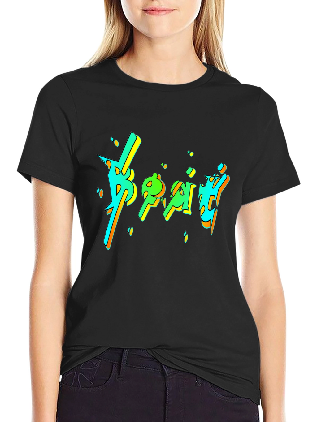 Vibrant Graphic Print Black T-Shirt