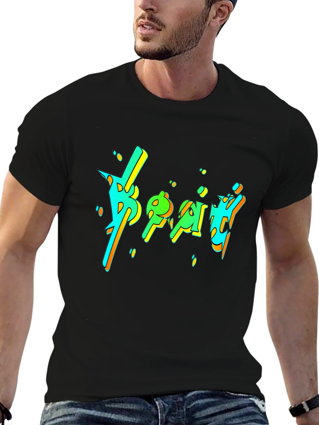 Vibrant Graphic Print Black T-Shirt
