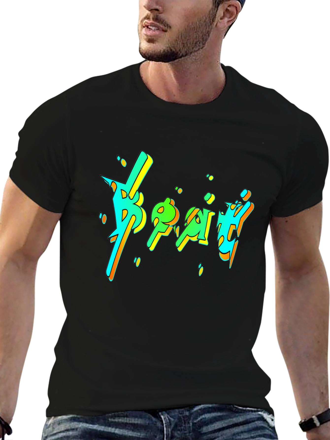 Vibrant Graphic Print Black T-Shirt