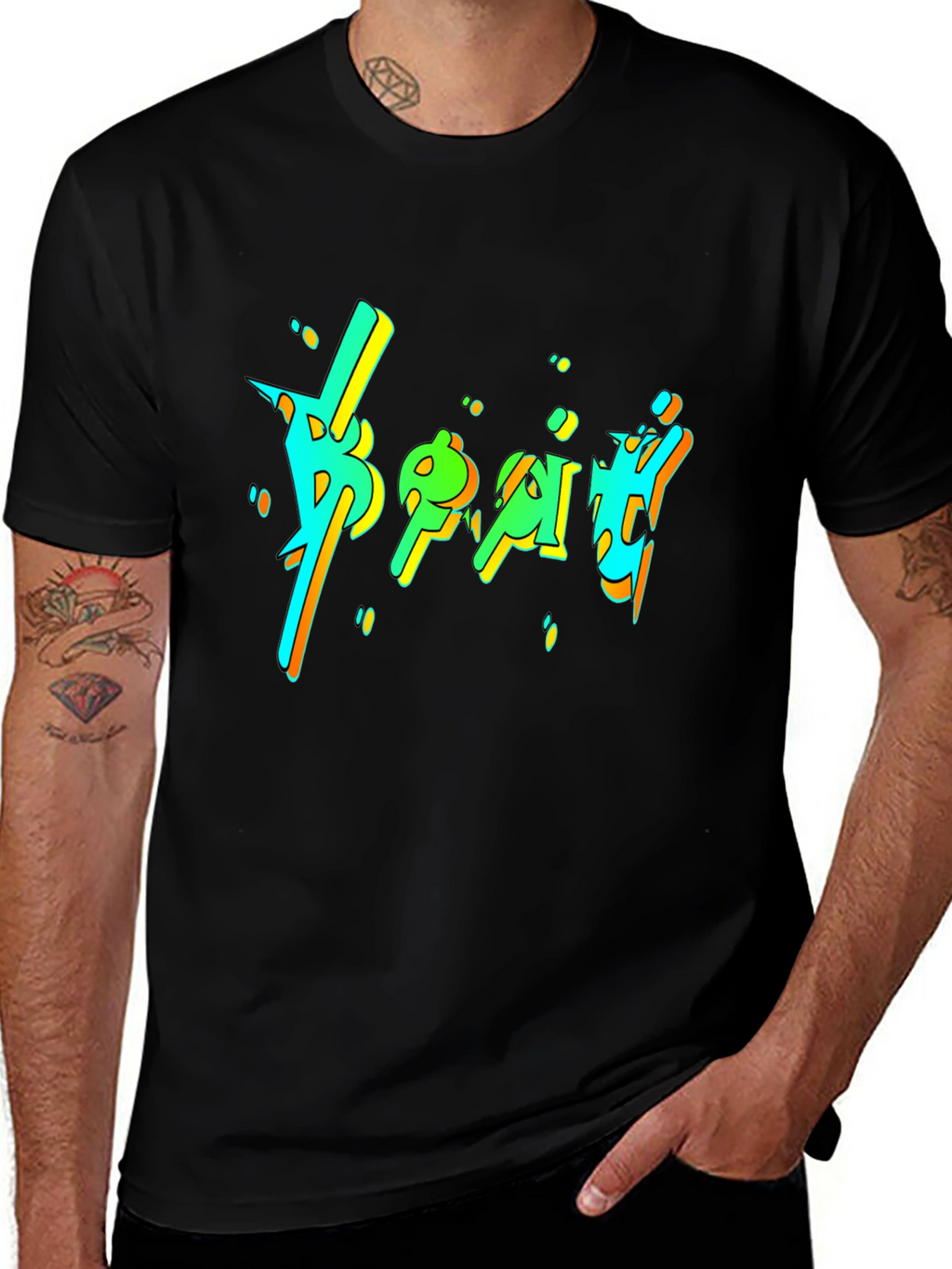 Vibrant Graphic Print Black T-Shirt