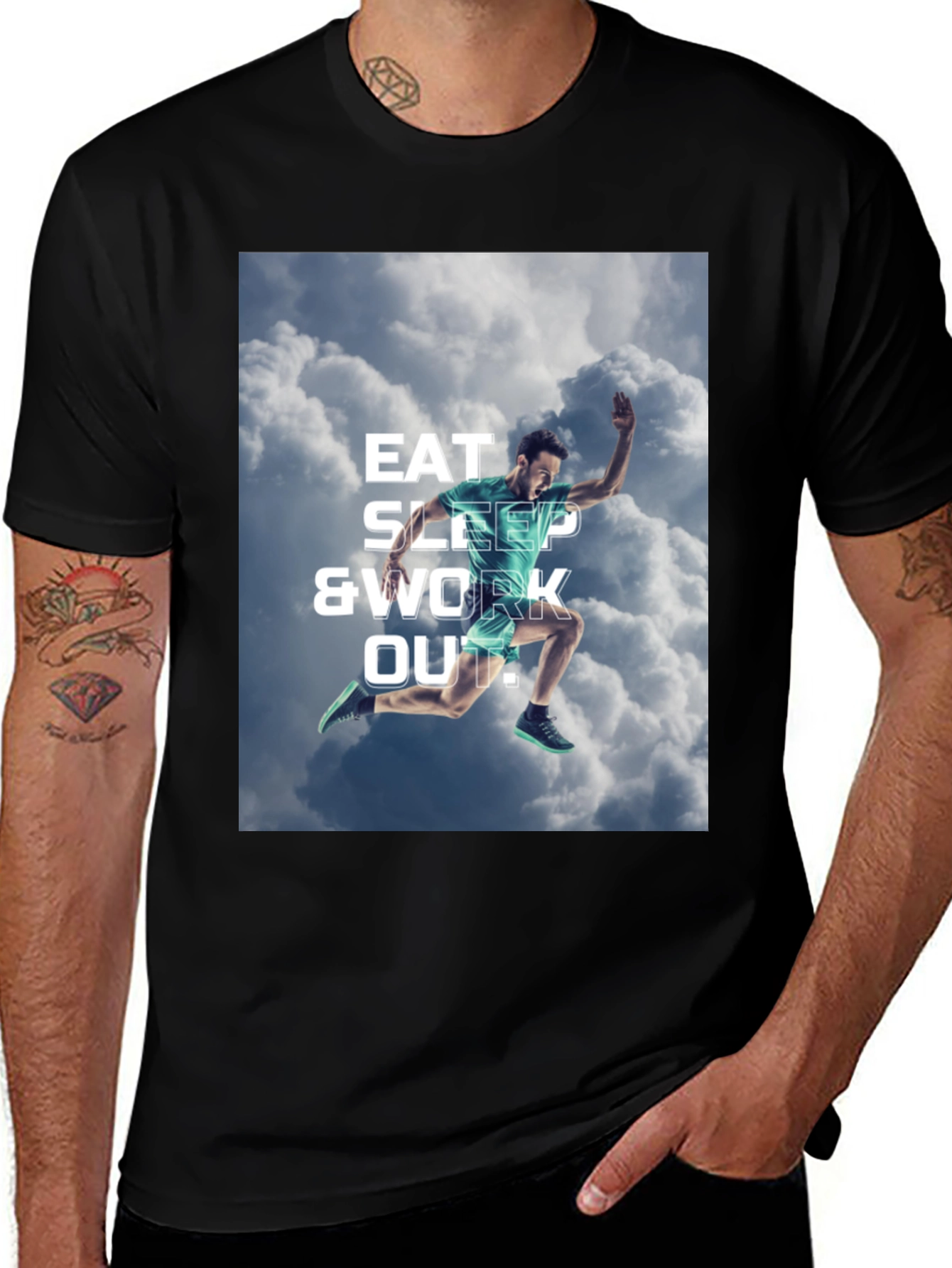 Eat Sleep & Work Out T-Shirt | Black Athletic Graphic Tee