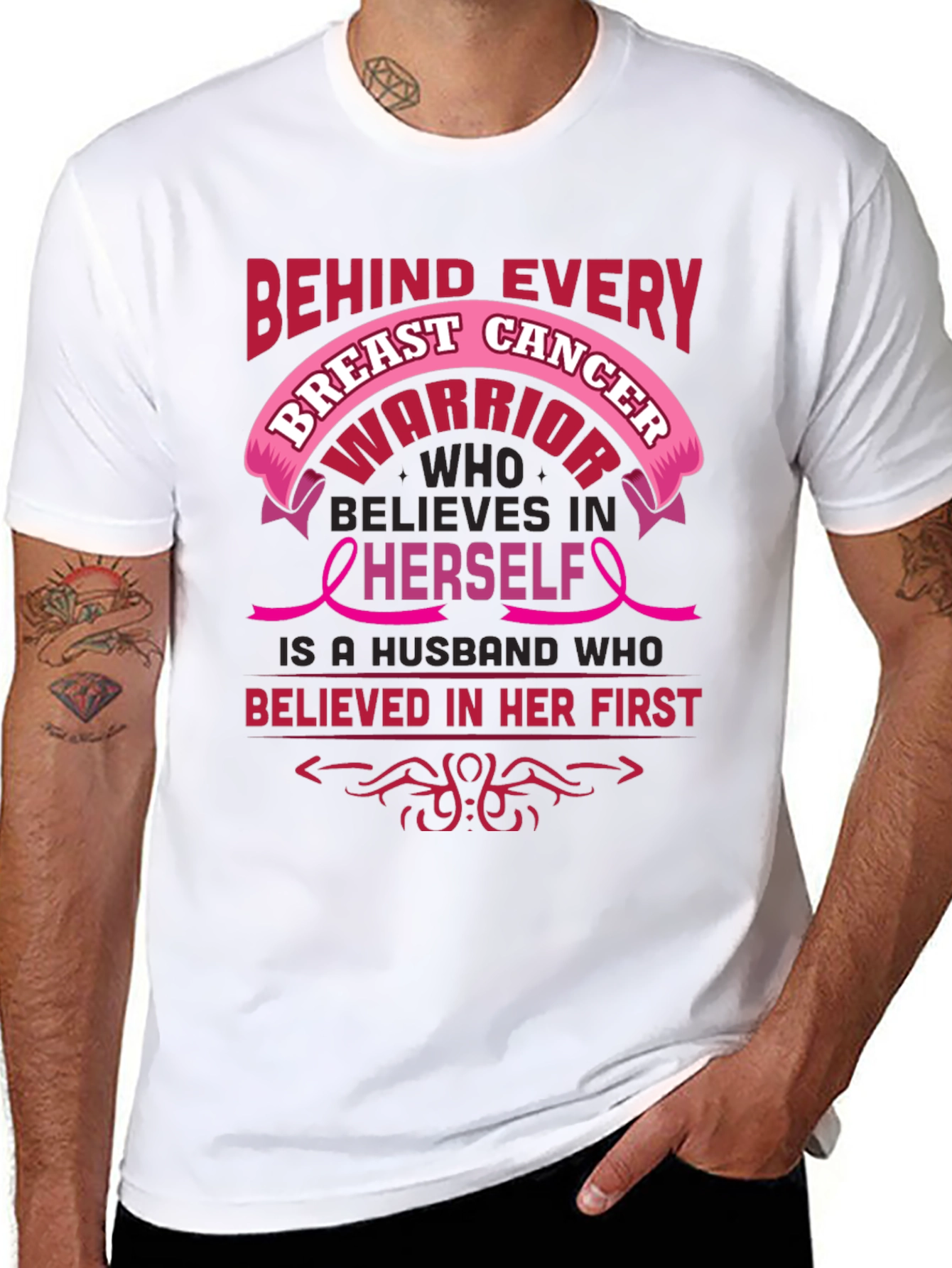 Breast Cancer Awareness Husband Warrior T-Shirt