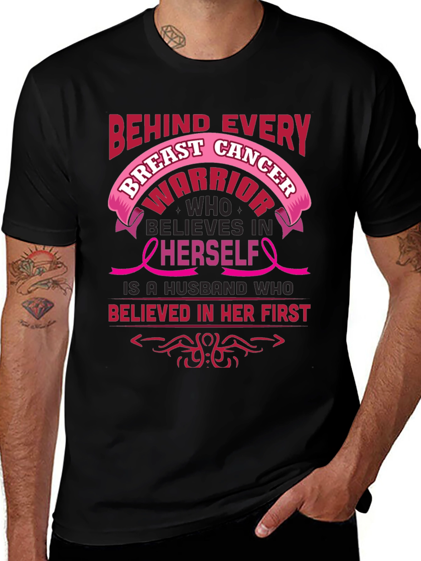 Breast Cancer Awareness Husband Warrior T-Shirt