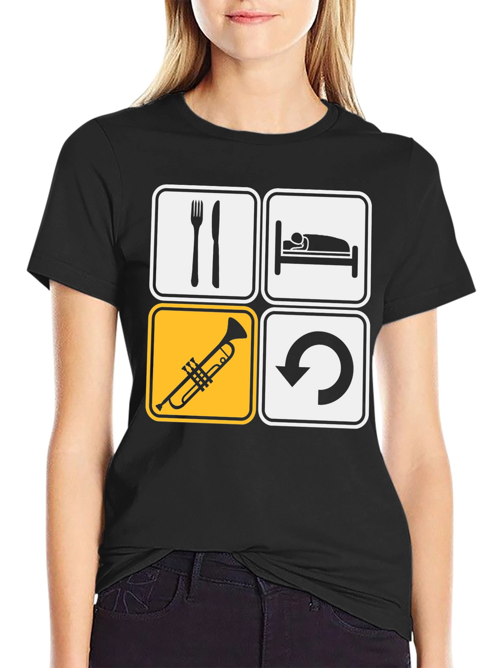 Eat Sleep Trumpet Repeat Black T-Shirt