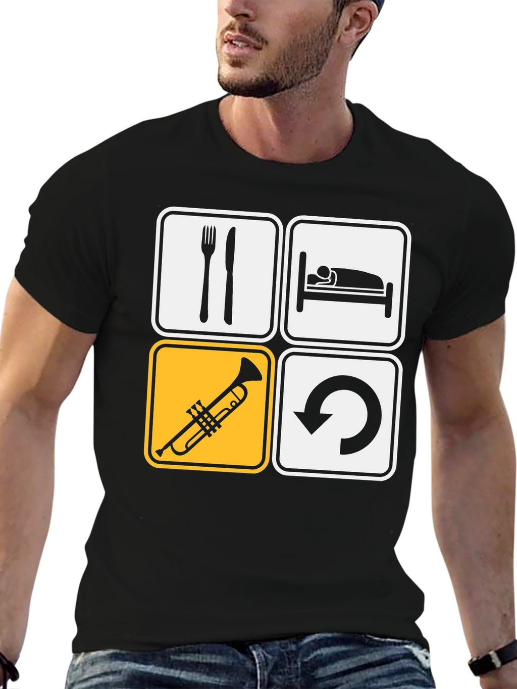 Eat Sleep Trumpet Repeat Black T-Shirt