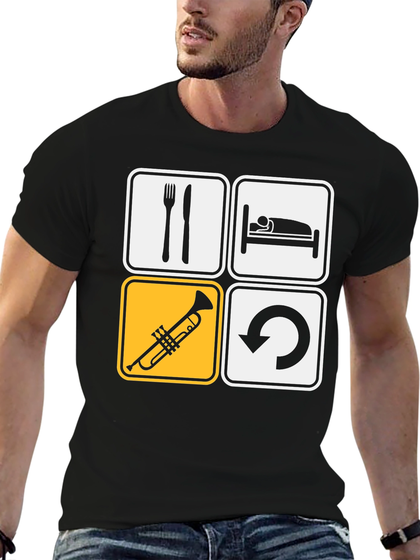 Eat Sleep Trumpet Repeat Black T-Shirt