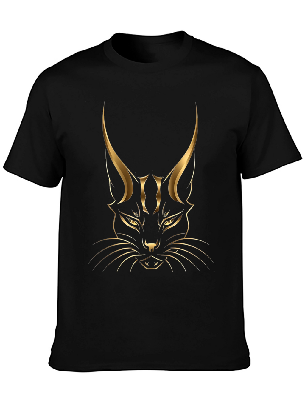 Black T-shirt with Golden Cat Graphic