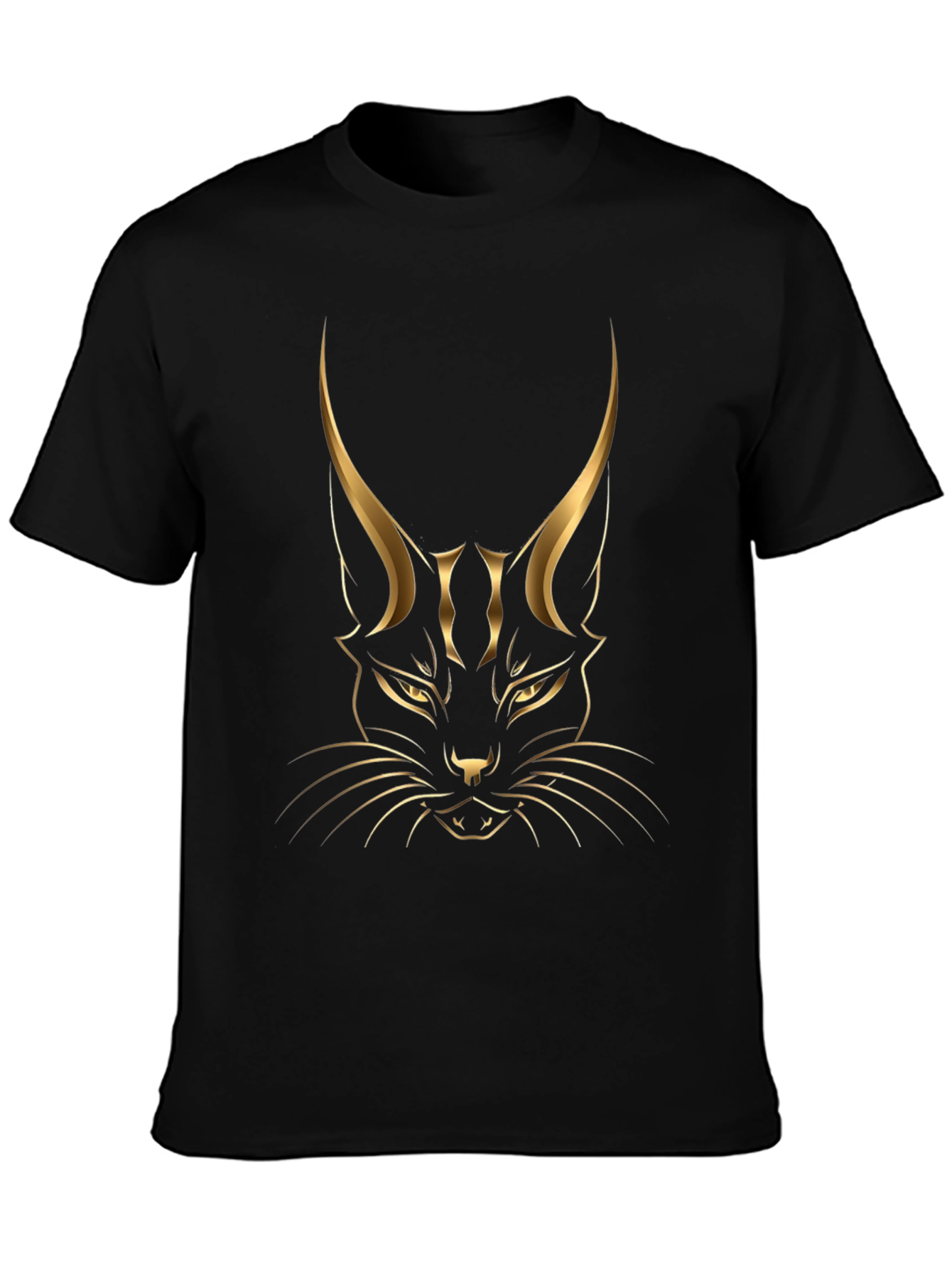Black T-shirt with Golden Cat Graphic