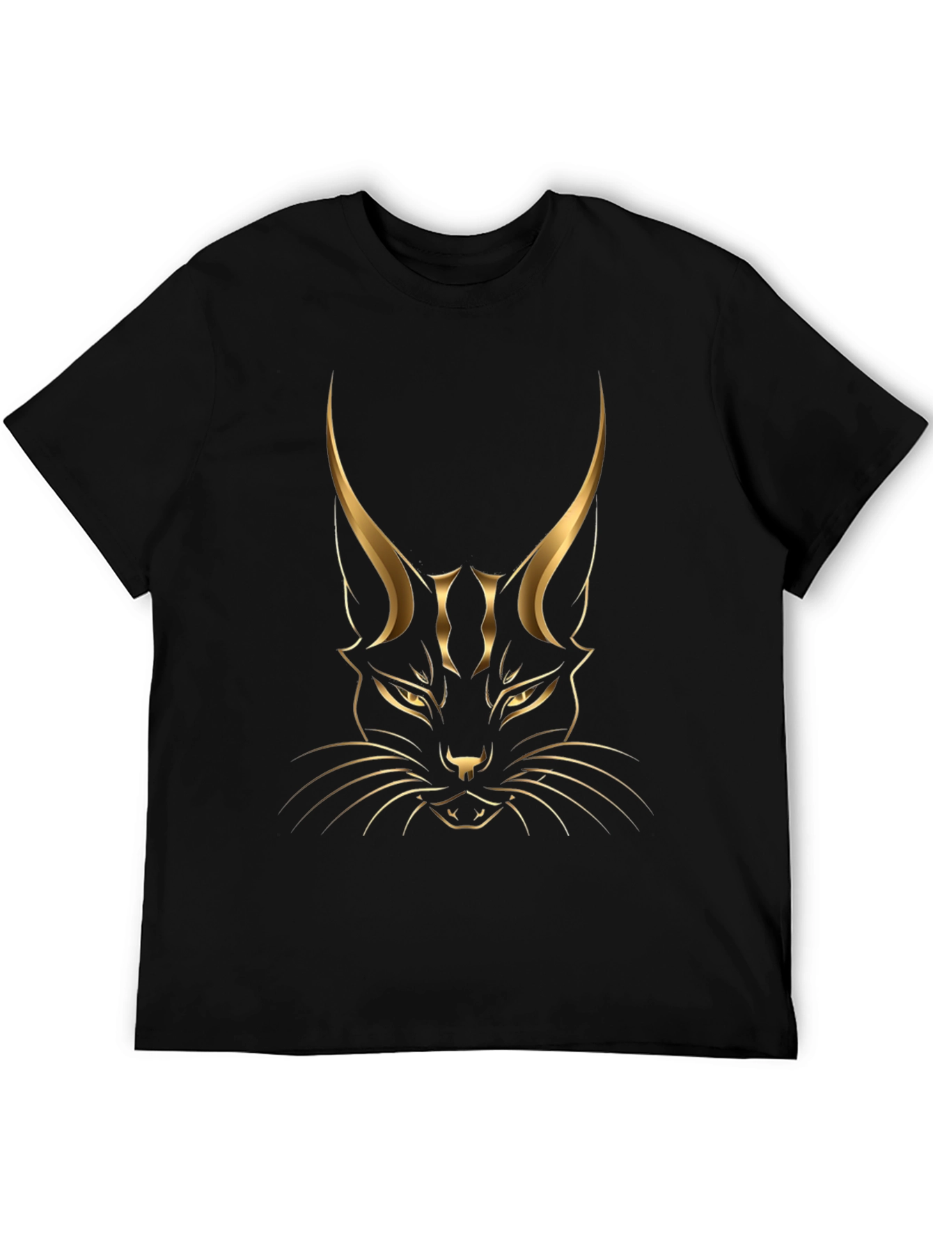 Black T-shirt with Golden Cat Graphic