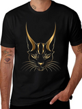 Black T-shirt with Golden Cat Graphic
