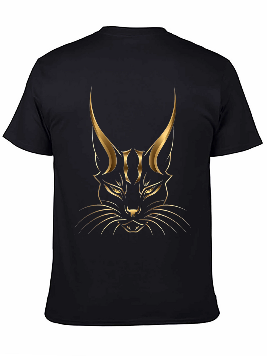 Black T-shirt with Golden Cat Graphic