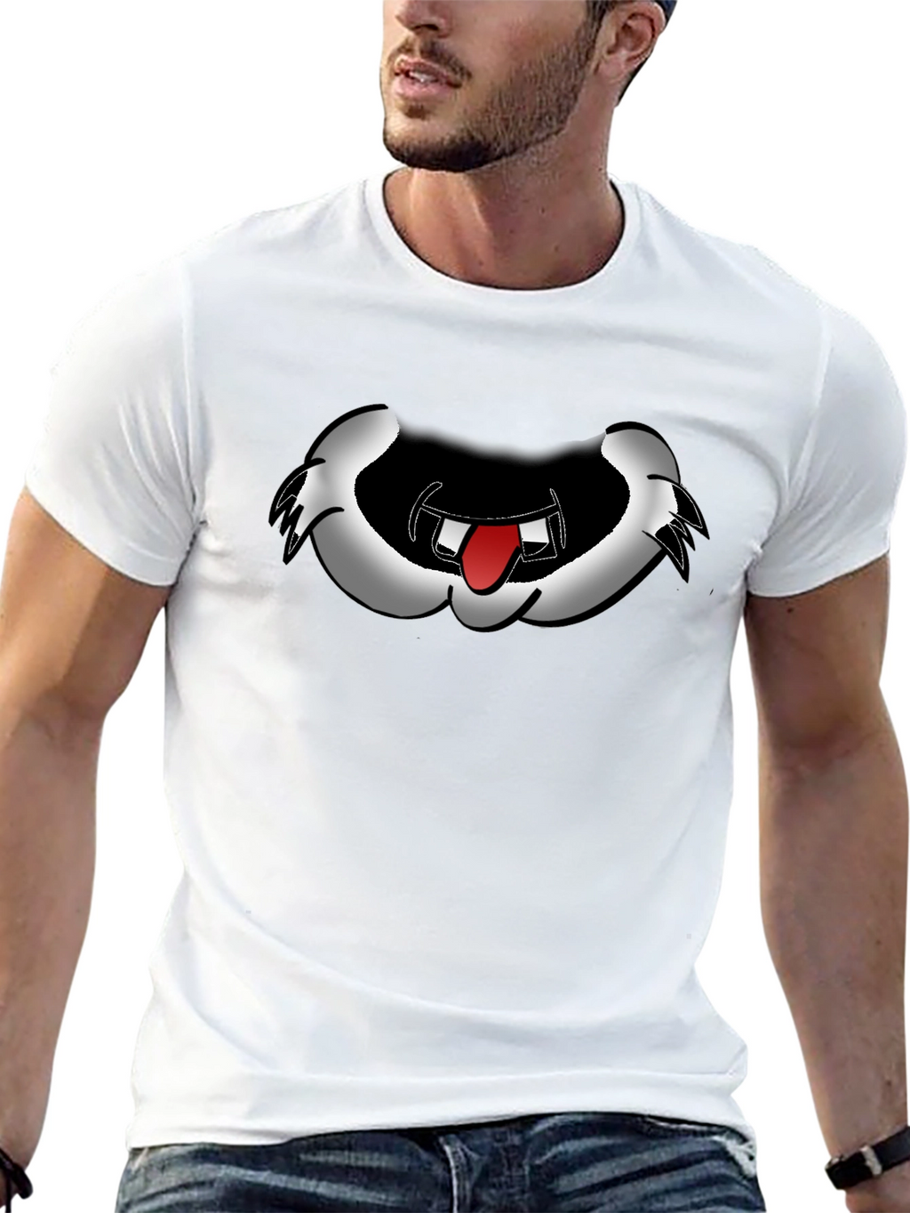 Cartoon Mouth Graphic Tee - Black Cotton Blend