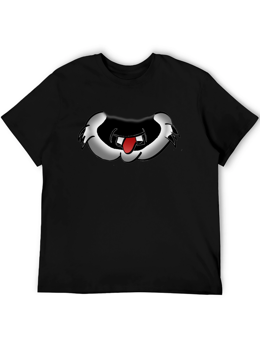 Cartoon Mouth Graphic Tee - Black Cotton Blend