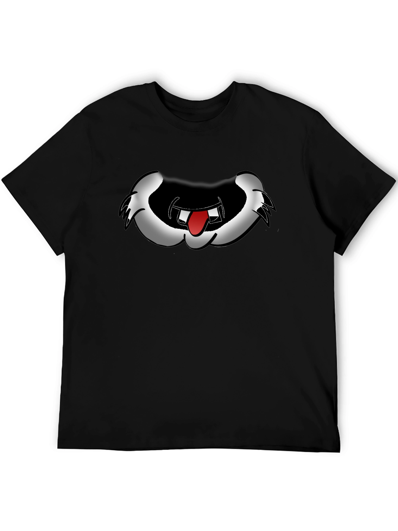 Cartoon Mouth Graphic Tee - Black Cotton Blend