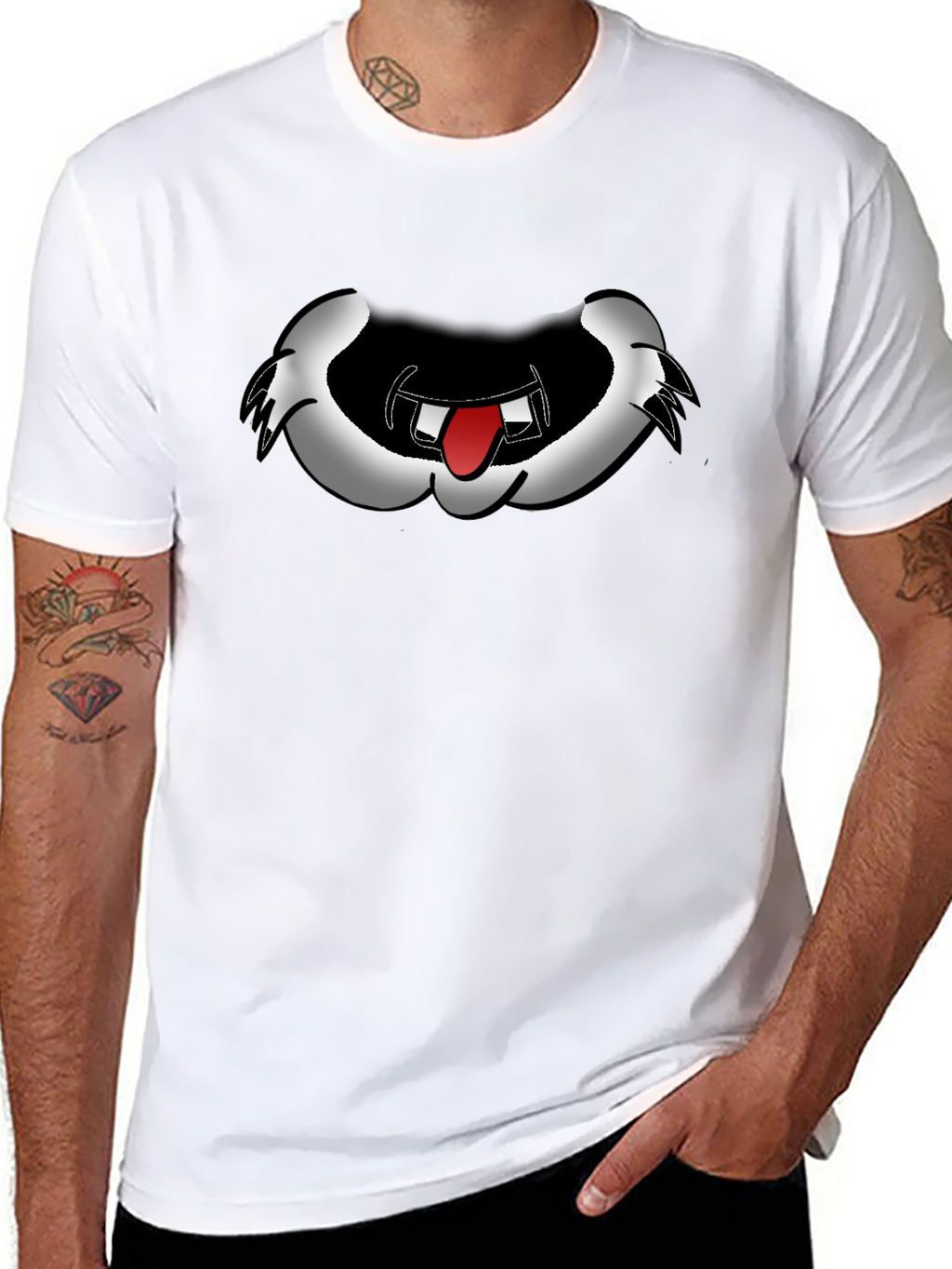 Cartoon Mouth Graphic Tee - Black Cotton Blend