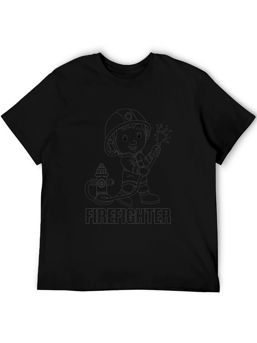 Firefighter Cartoon Black T-Shirt