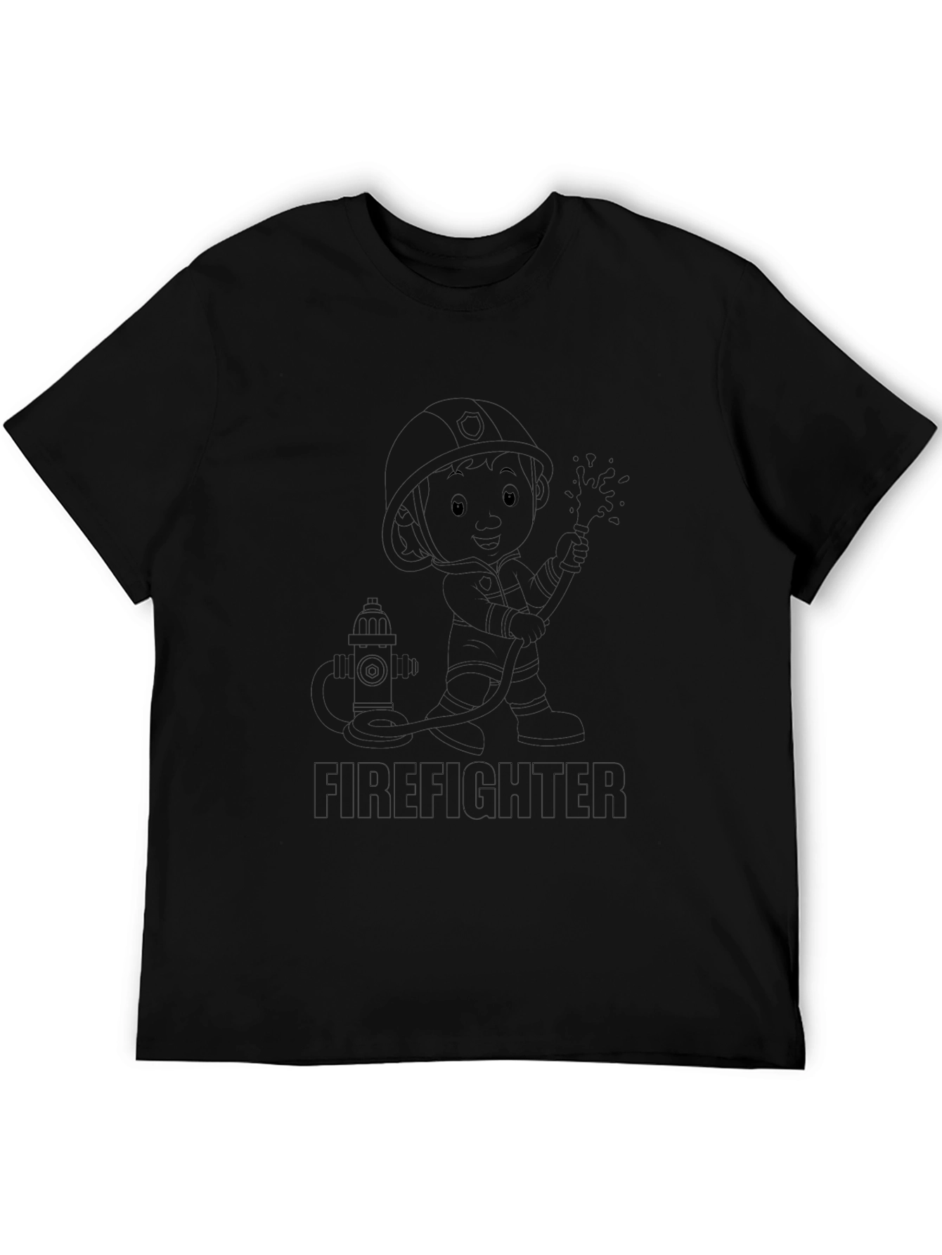 Firefighter Cartoon Black T-Shirt