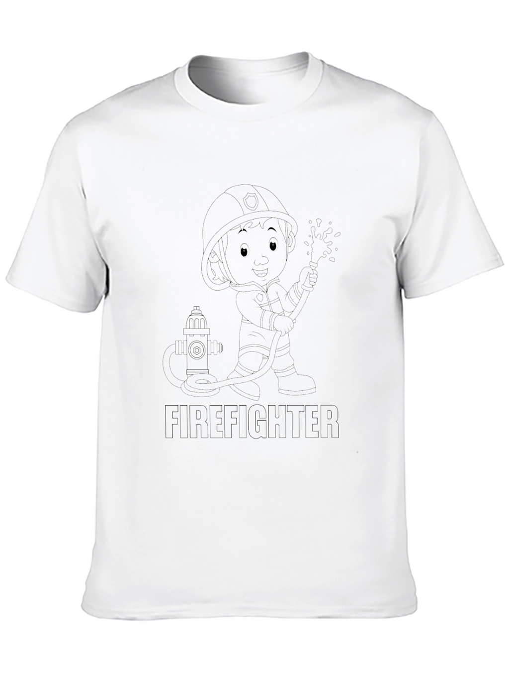 Firefighter Cartoon Black T-Shirt