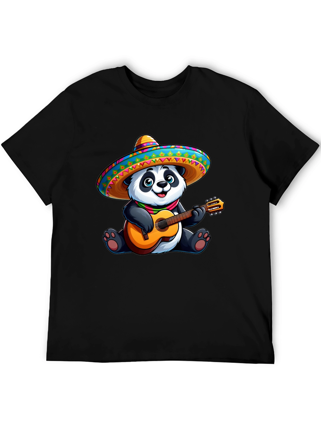 Panda Guitarist Graphic Tee - Black Cotton T-Shirt