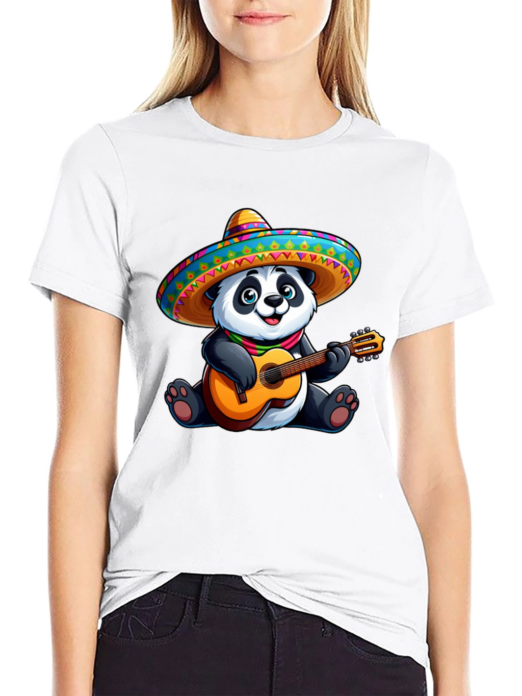 Panda Guitarist Graphic Tee - Black Cotton T-Shirt