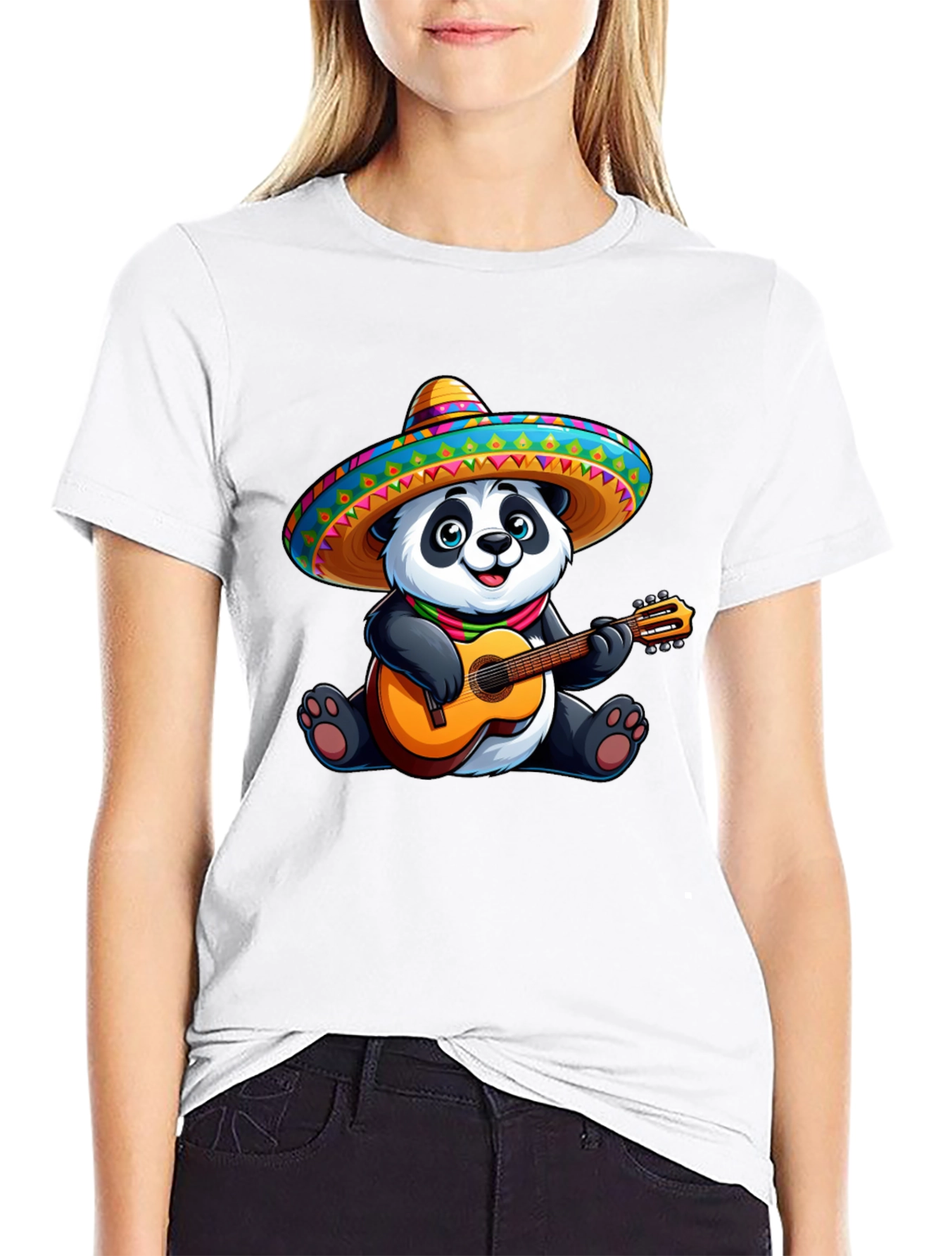 Panda Guitarist Graphic Tee - Black Cotton T-Shirt