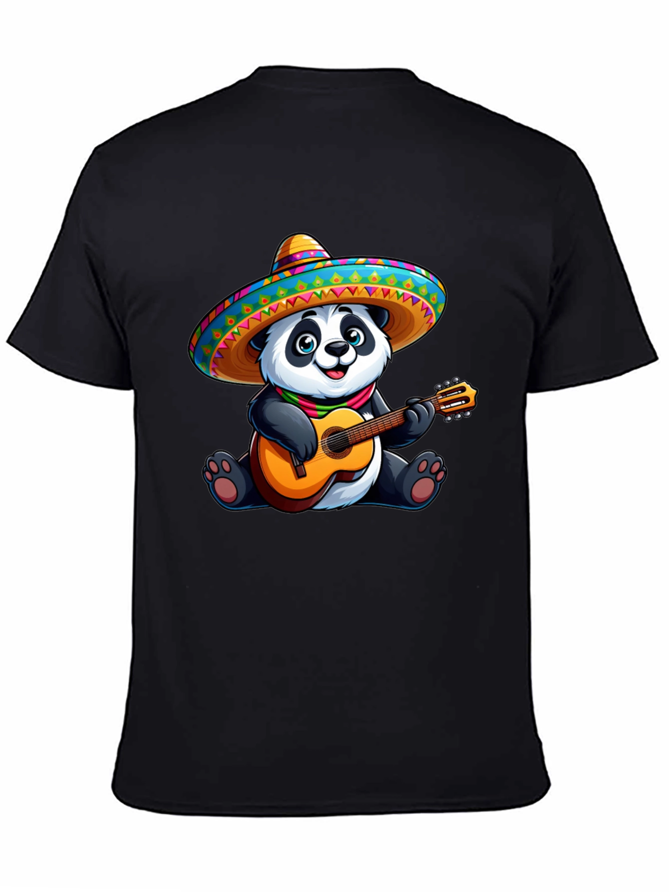Panda Guitarist Graphic Tee - Black Cotton T-Shirt