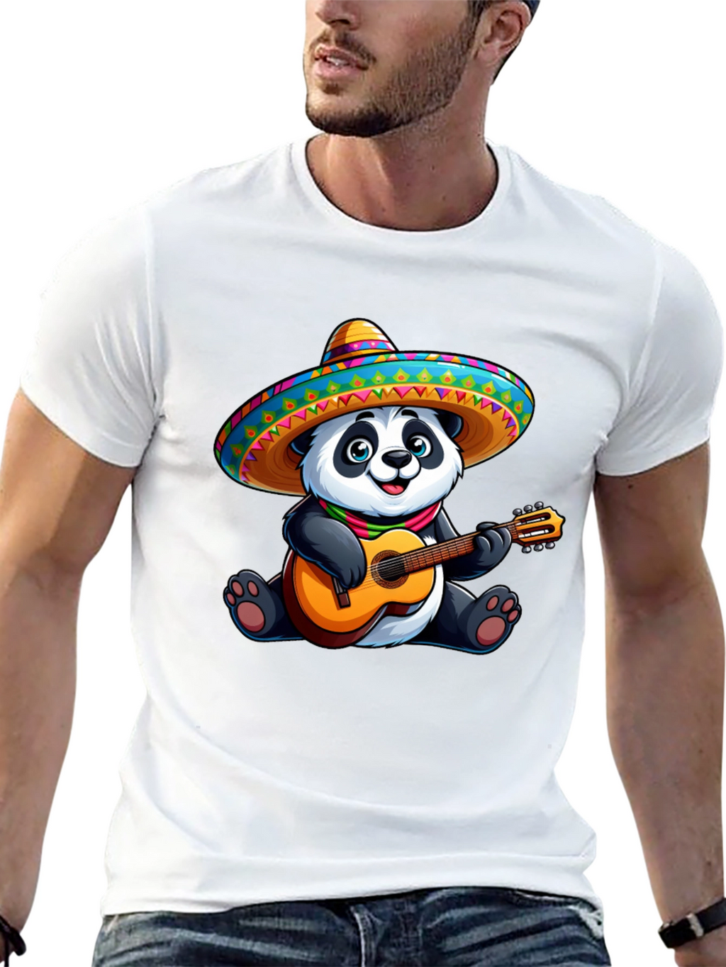 Panda Guitarist Graphic Tee - Black Cotton T-Shirt