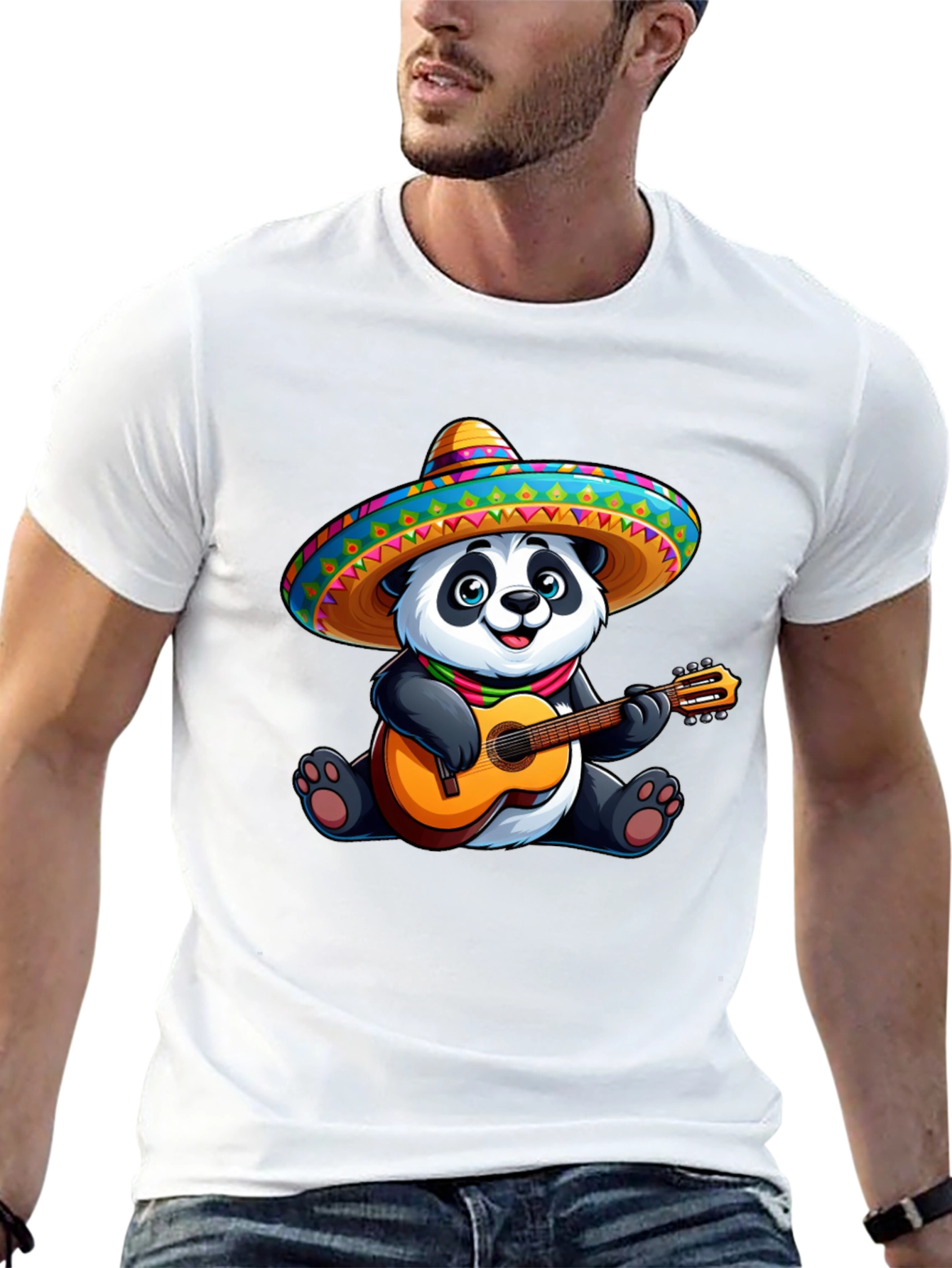 Panda Guitarist Graphic Tee - Black Cotton T-Shirt